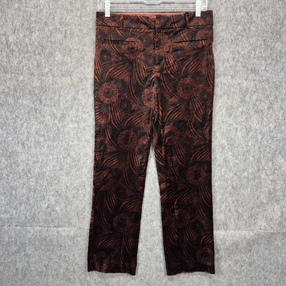 Anthropologie Essential Velvet Kick Flare Pants Women's 2‎ 29x26 Orange Floral